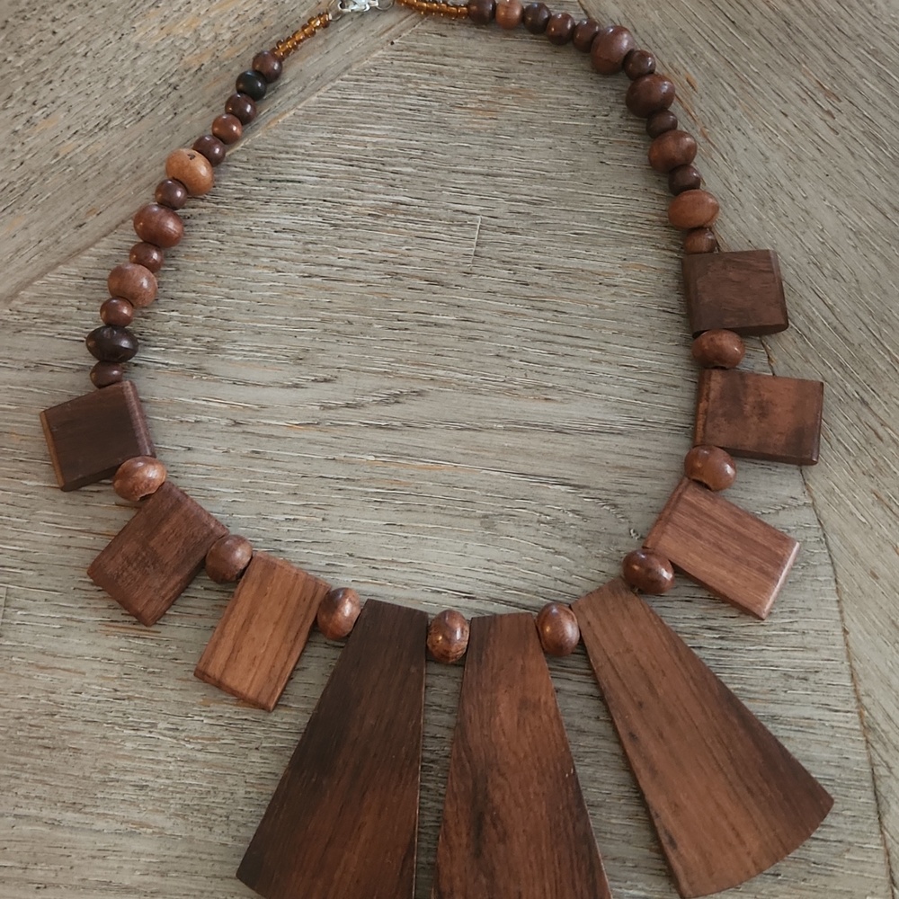 Bohemian Natural Wood Statement Necklace - Picture 5 of 5